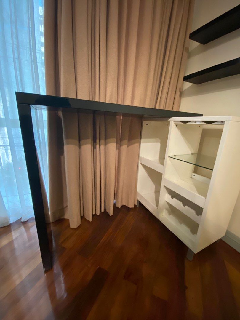Bar Cabinet/Table (Category: Other Home Furniture) located in Quezon City. Submitted by kijurean (Listing ID 1221860319, Image 3). Description: Bar dimensions: W140 (cabinet W80cm) x D40x H110cm Note: wall shelves on photo NOT included.