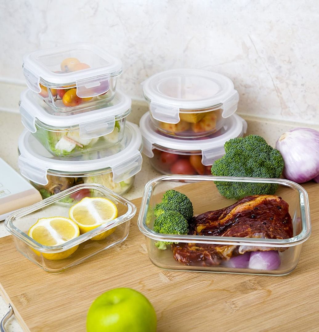 2Pcs Glass Meal Prep Containers with Airtight Snap Locking Lids