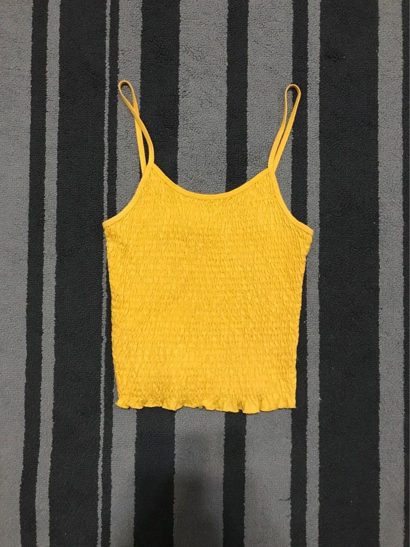 Bershka shirred yellow top