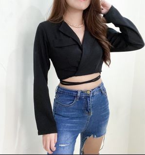 Black Tied Crop Blazer / Baju Atasan Ikat Wanita