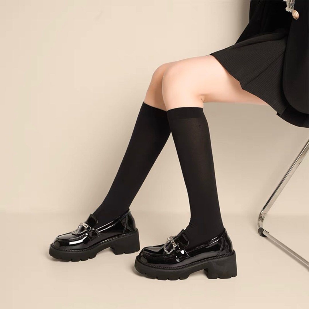 block platforms Oxford Mary jane shoes with chain Women s Fashion