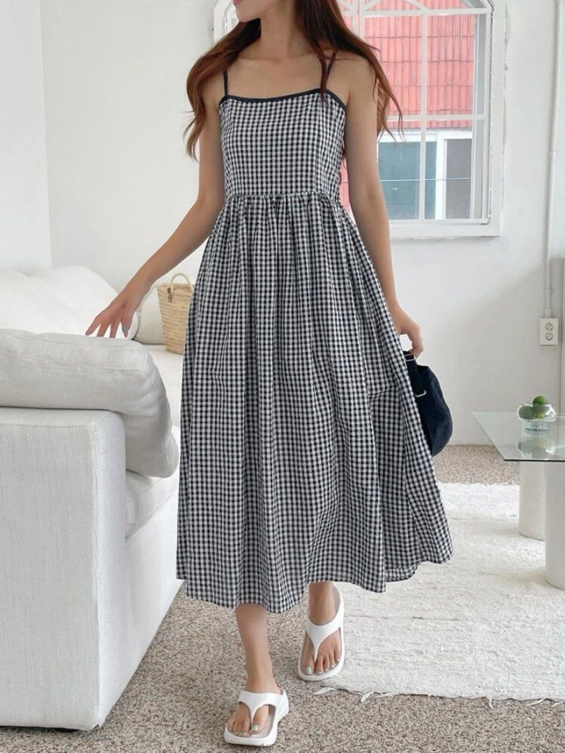 brand new gingham print cami dress size m