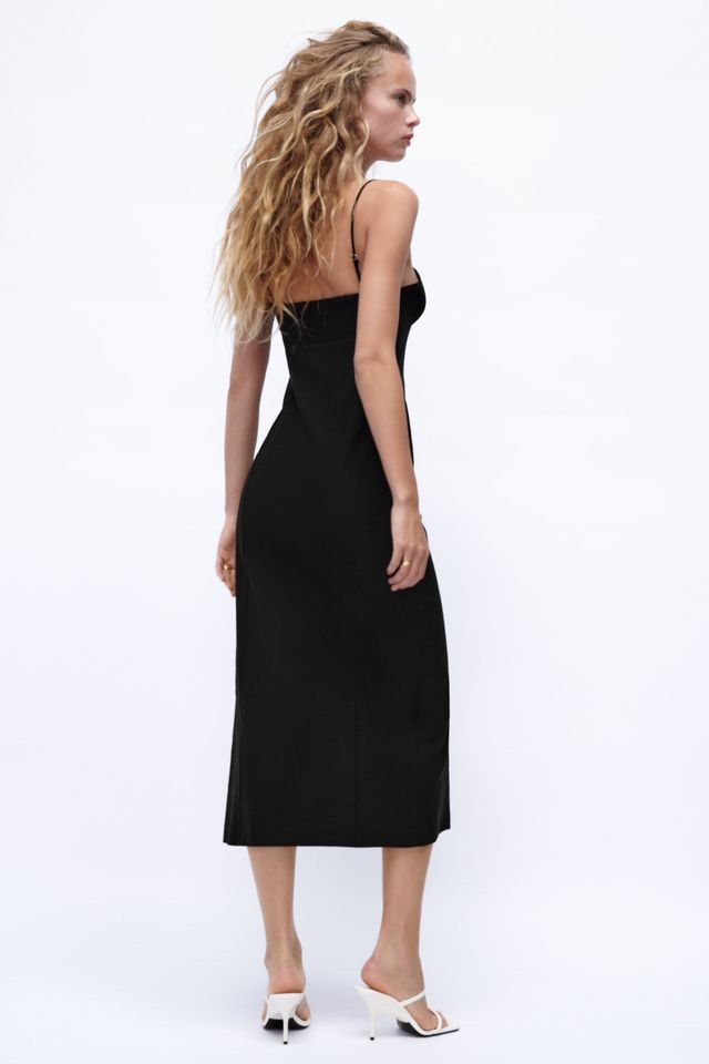 Brand New Zara Black Linen Midi Dress - XS, Women's Fashion, Dresses &  Sets, Dresses on Carousell