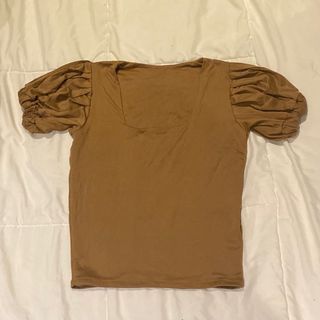 Brown Square Neck Puff Sleeves