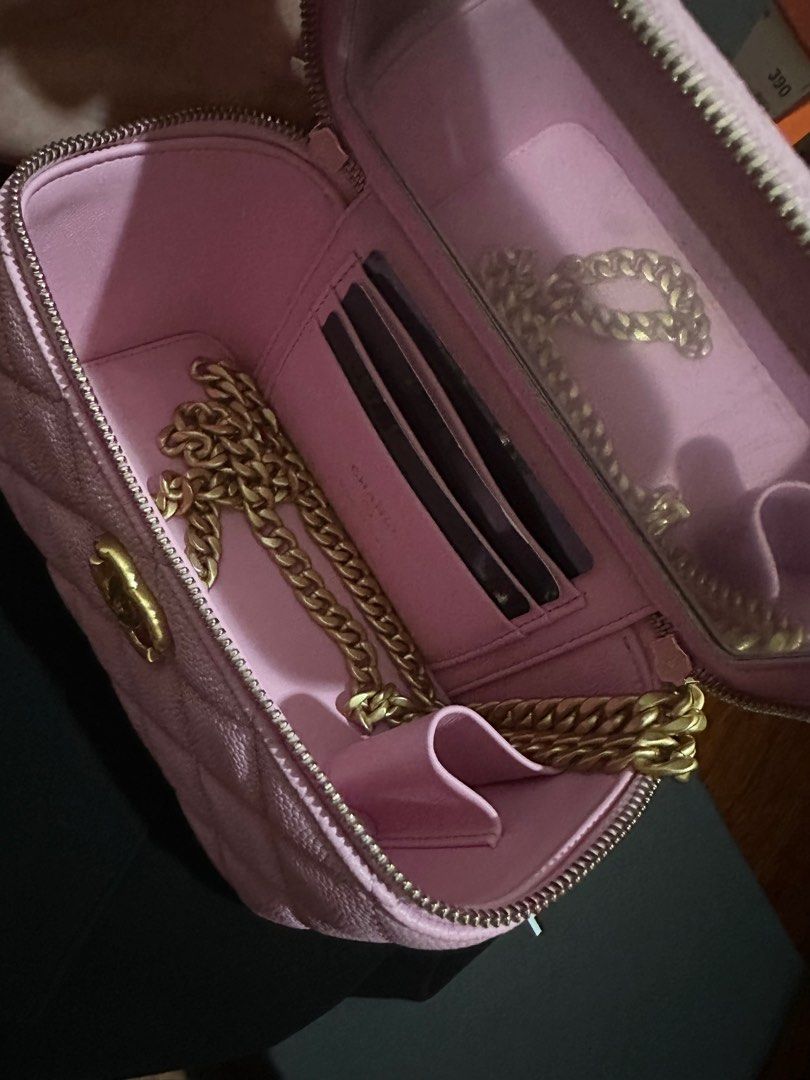 Chanel 23p Heart Buckle Adjustable Pink Mini Bag Caviar Vanity Case