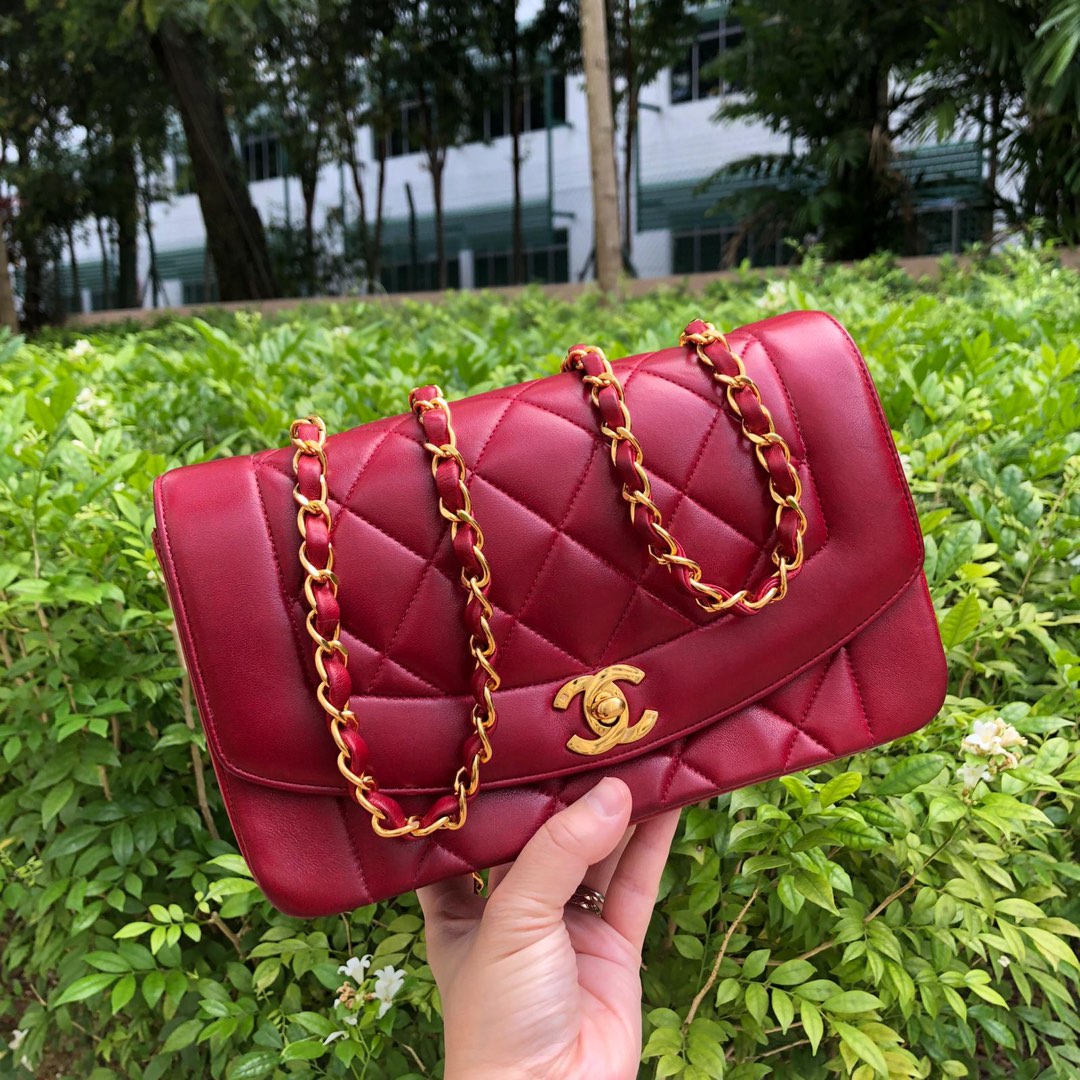 Chanel diana small flap bag in red, Luxury, Bags & Wallets on