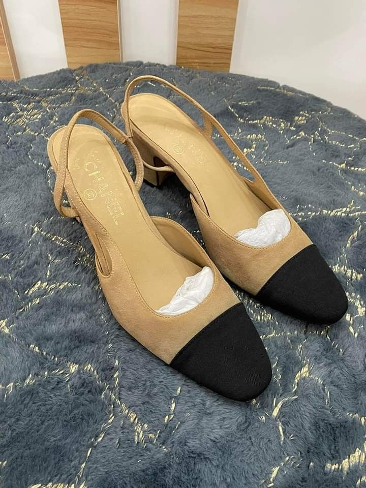 Chanel Slingback Pumps Heels Authentic 💯 Suede And Genuine Leather Rank  A-Ab Size Eu 39 / Us 8.5 / 25.5Cm In Women 💁🏻‍♀️ 🅿️ 16,880 Only +  Shipping Fee 📌, Women'S Fashion, Footwear, Flats & Sandals On Carousell