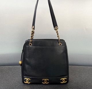 Chanel Triple CC Vintage Tote Large Caviar Black / Ghw