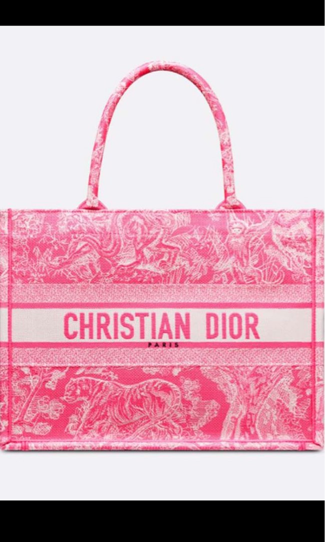 Christian Dior Book Tote New Medium in Neon Pink Luxury Bags