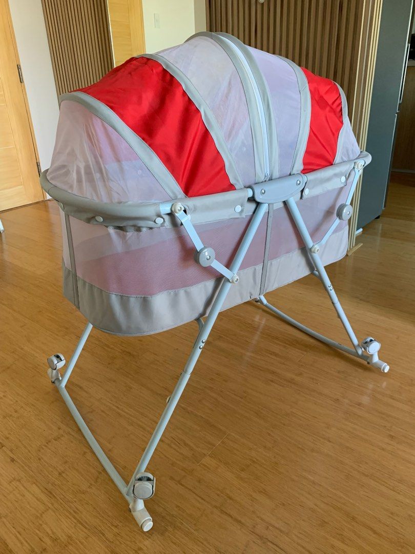 Cuddlebug Red Bassinet Crib for Newborn Rocker Foldable