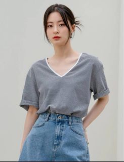 DAZY Striped tee in black & white stripes, Size S