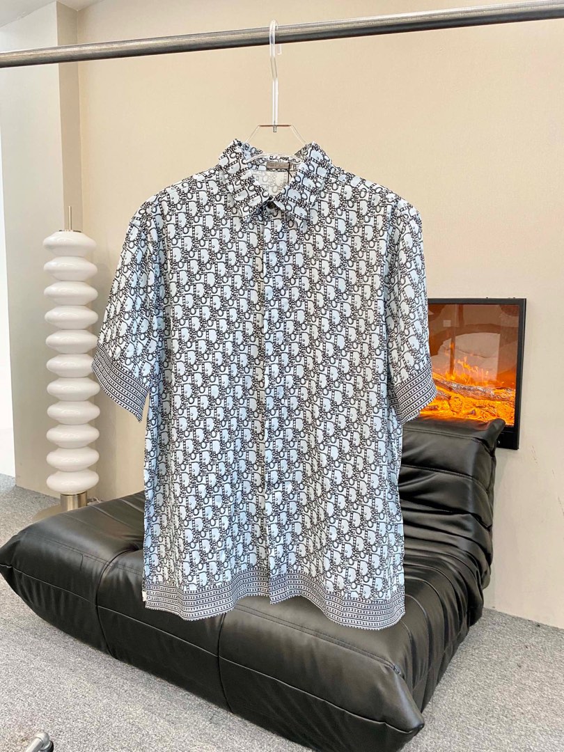Dior Monogram Button Up Shirt Men s Fashion Tops Sets Tshirts