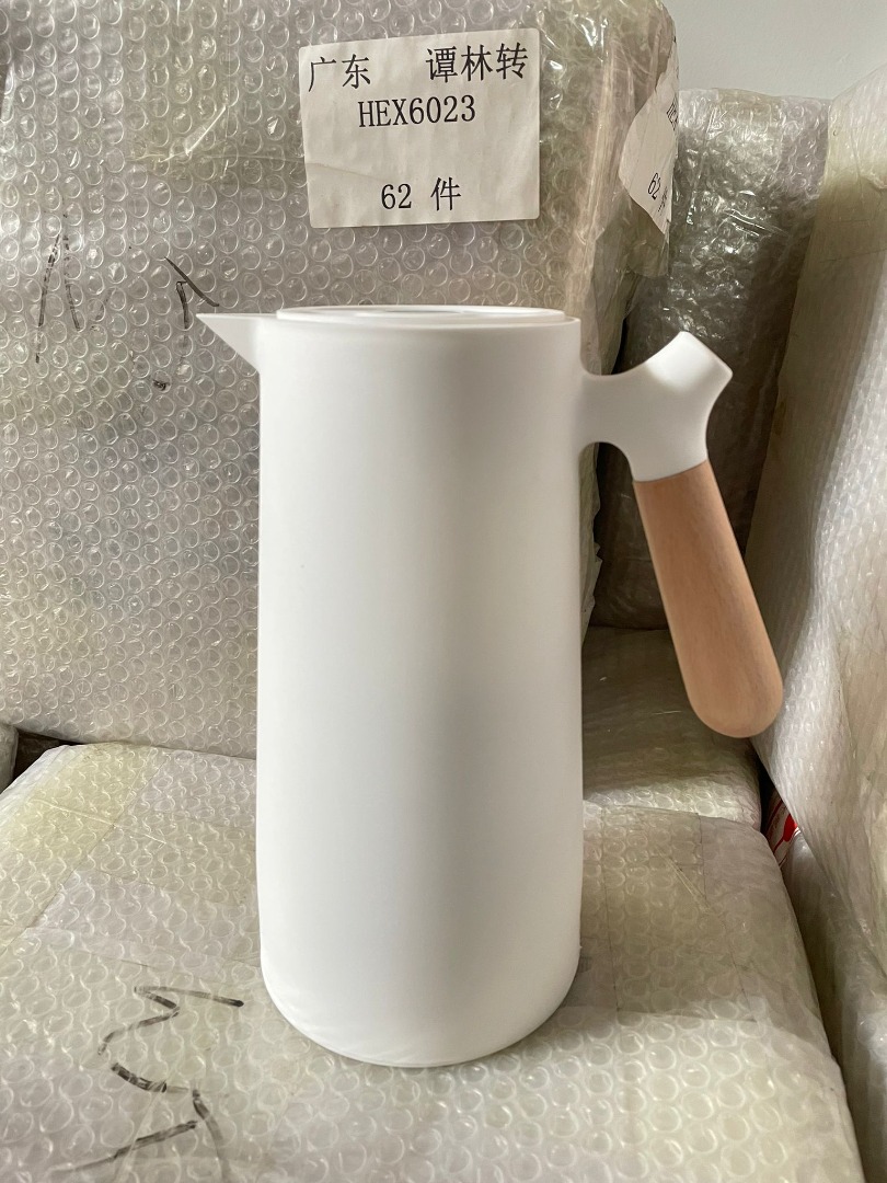 Double Walled Thermal Pot 1000ml Capacity with Handle, Glass Liner