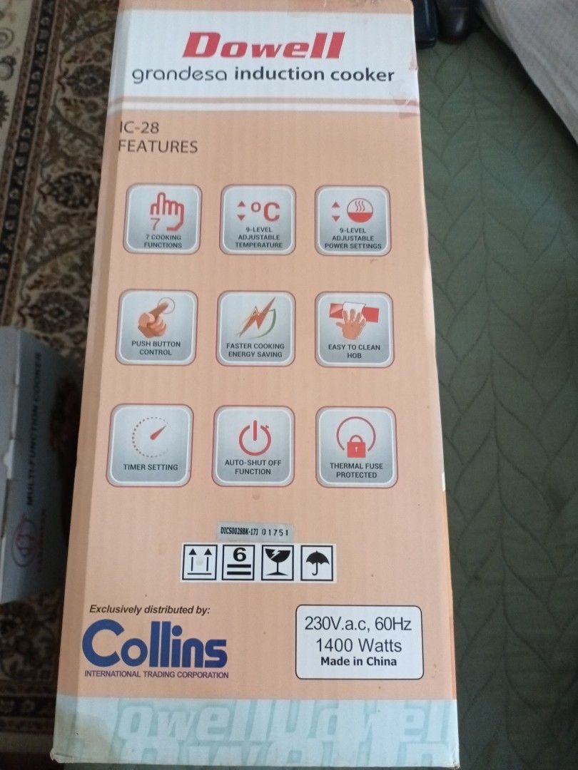 Dowell Induction Cooker IC 28 (Category: Cookware & Accessories) located in Quezon City. Submitted by cncarousel (Listing ID 1221863183, Image 2). Description: new sealed unit 230v ac 1400 watts.
