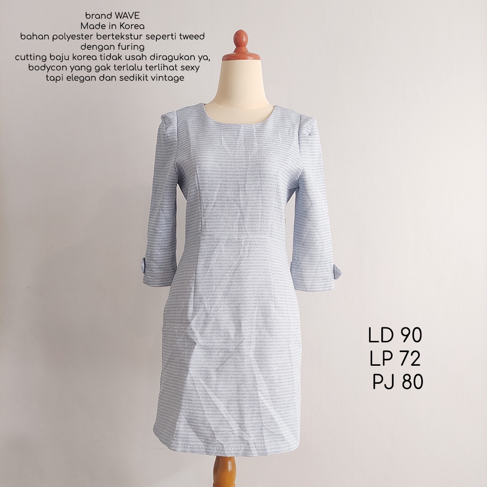 DRESS WAVE KOREA baby blue polyester biru bodycon vintage press body