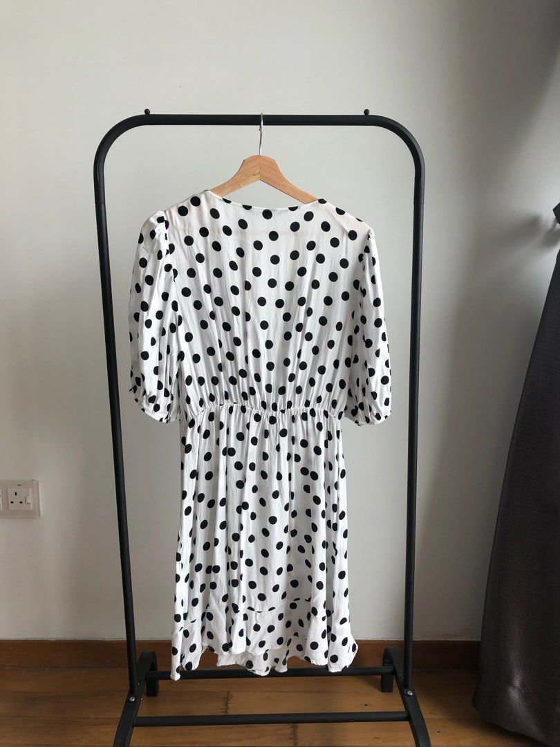 F F white and black polka dot wrap dress