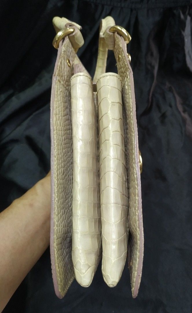 Sac à Main Francesco Basia En Cuir Matelassé Beige - Poignées Effet Crocodile - Grand Format