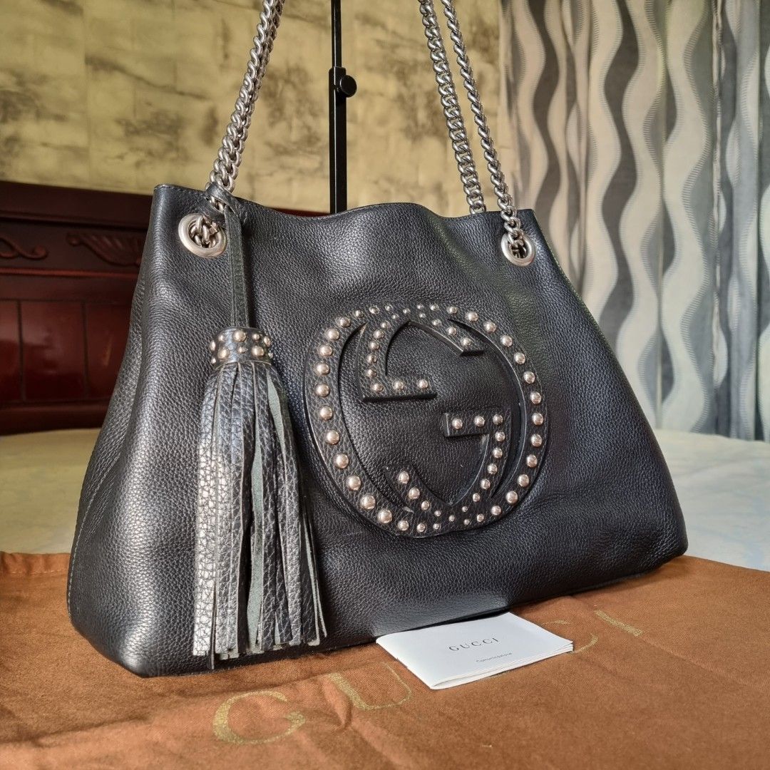 Black leather gucci top tote bag