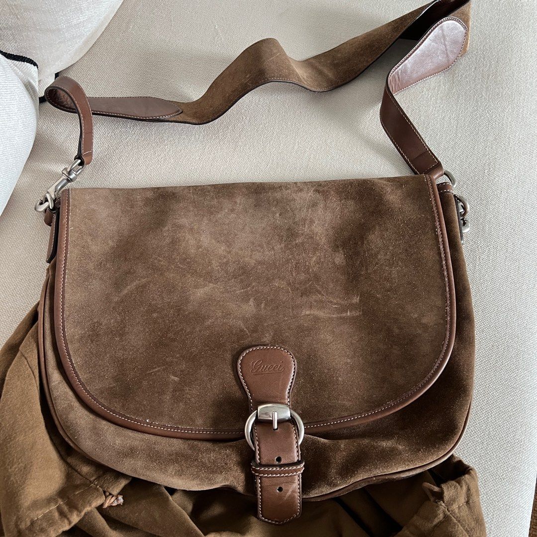 GUCCI Suede Leather Shoulder Bag Men s Fashion Bags Sling Bags