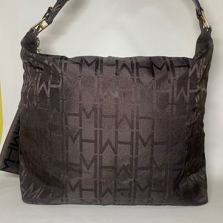 Hanae Mori Black Canvas Leather Shoulder / Tote Bag