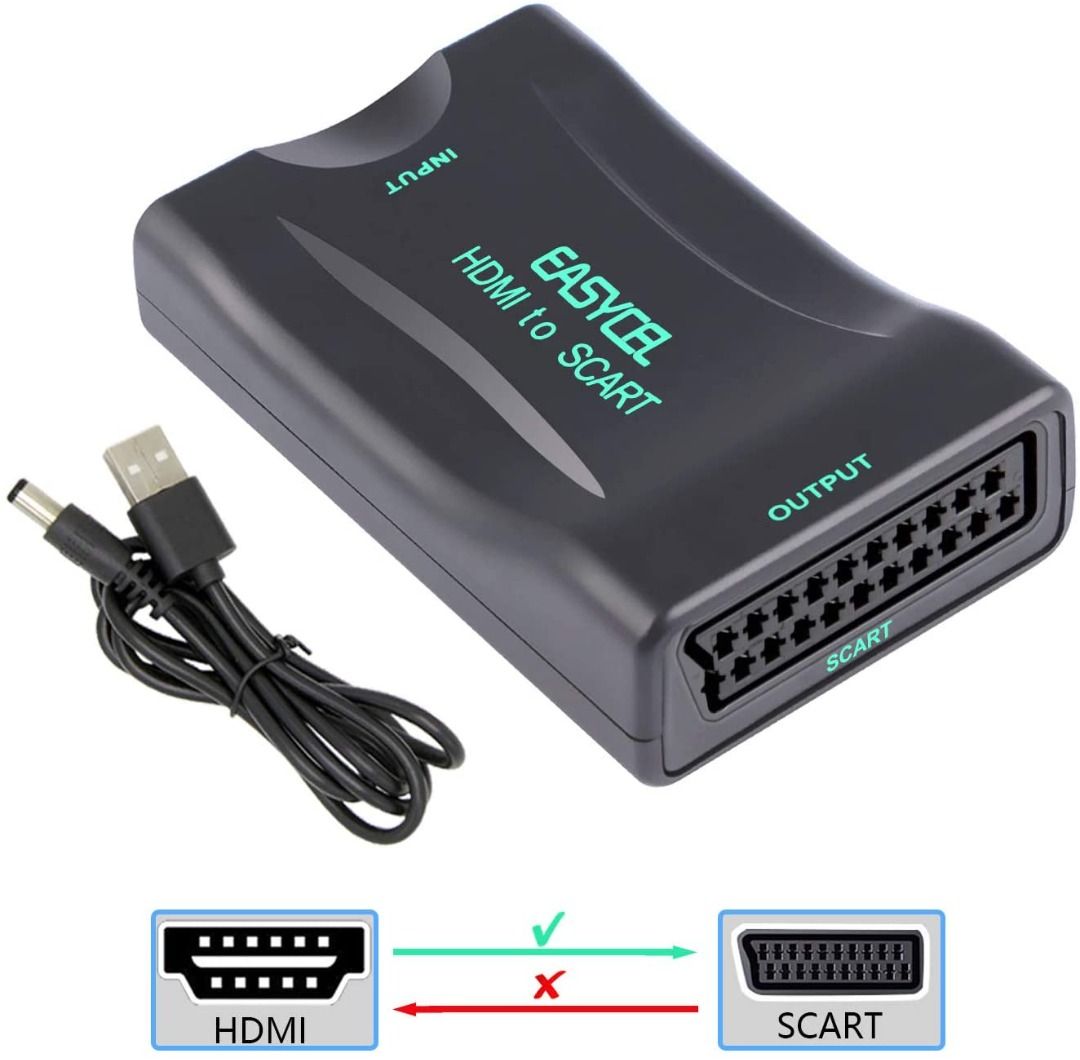 Overskrift Glatte Foran dig HDMI to Scart Scaler Converter Adapter, EASYCEL 1080P HDMI Input Scart  Composite Output Video Audio Adapter for CRT TV, Sky, DVD, PS3, PS4, STB,  VHS, XBOX, Chromecast, Computers & Tech, Parts &
