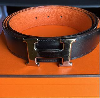 Hermes Black/Gris Etain Epsom/Chamonix Leather Constance Belt
