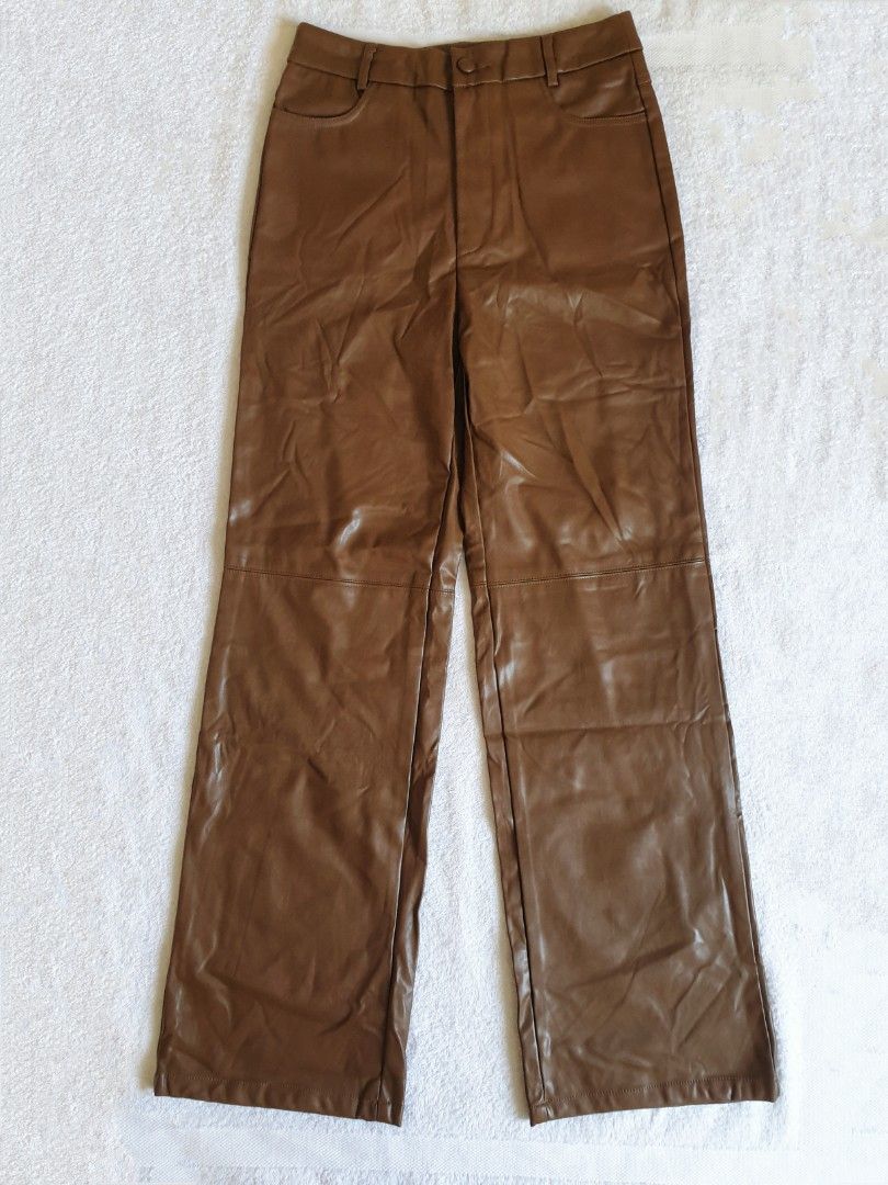 Leather High Waistband Buckle Pants