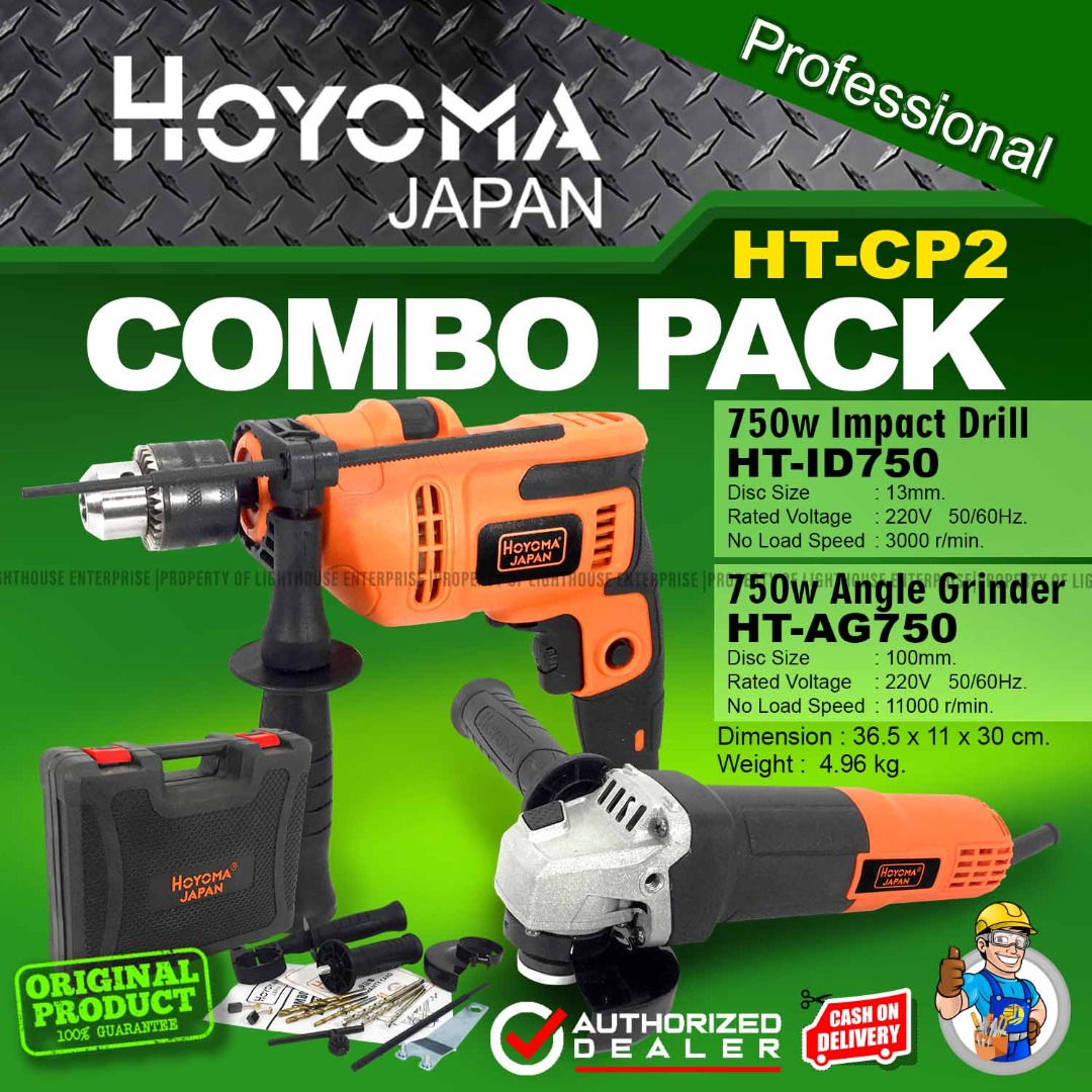 HOYOMA Japan 750W Impact Drill 750W Angle Grinder 2in1 Combo Pack HT CP2 LIGHTHOUSE ENTERPRISE Commercial Industrial Construction Tools Equipment on Carousell