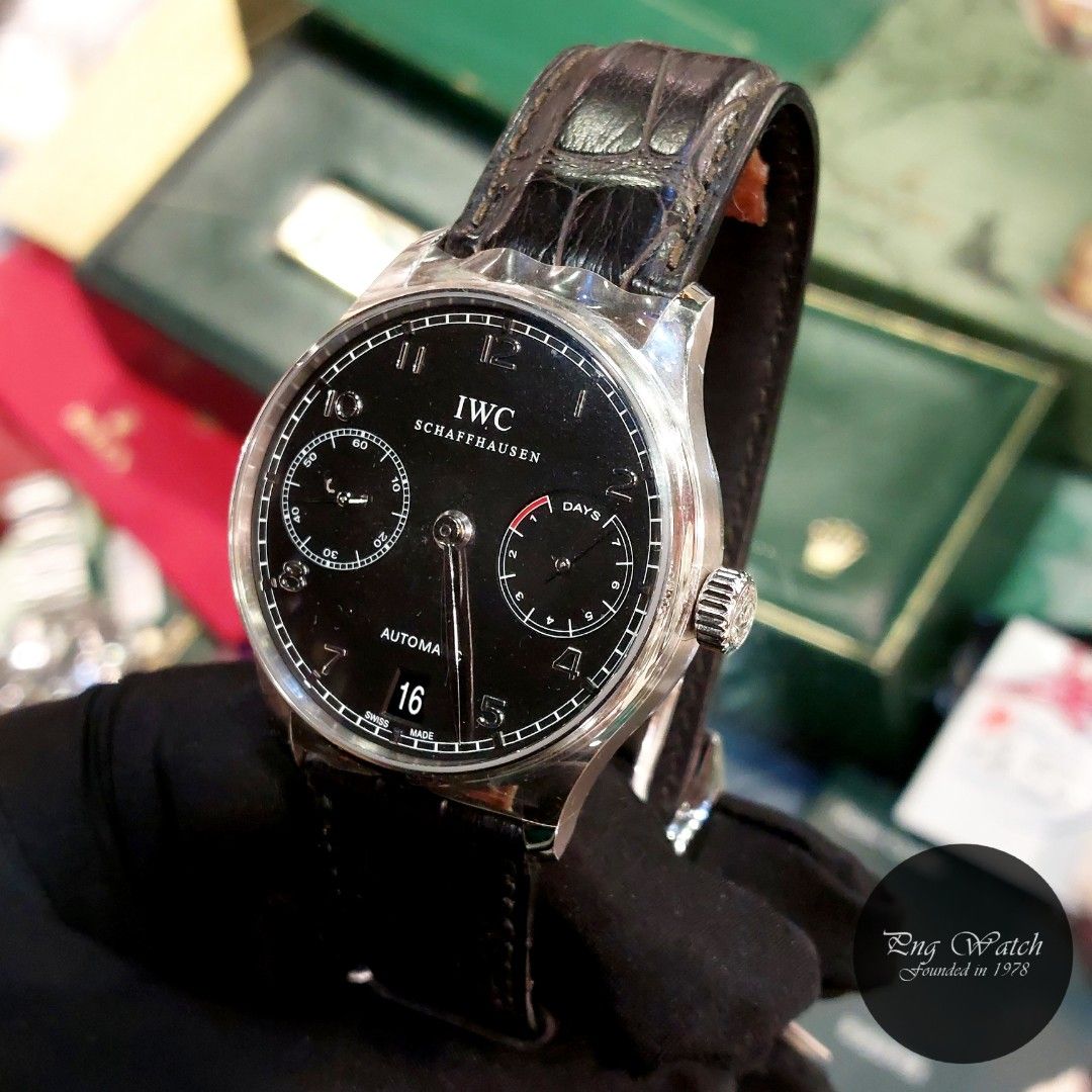 IWC 46mm Black Portugieser 7 Days Power Reserve Dress Watch REF 5001 Full Set 2