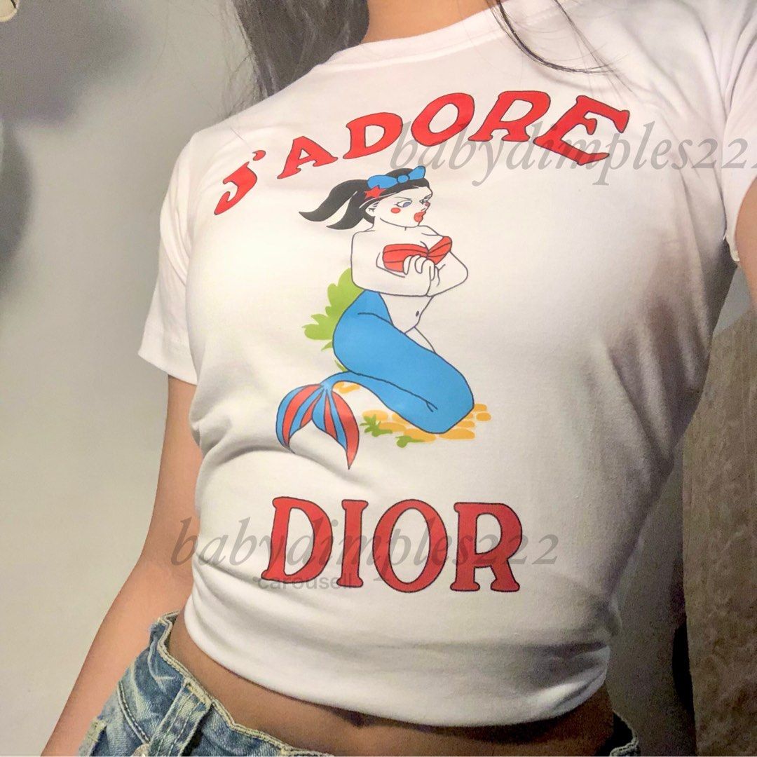 J'adore DIOR VINTAGE baby tee Y2K 90s mermaid print, Luxury