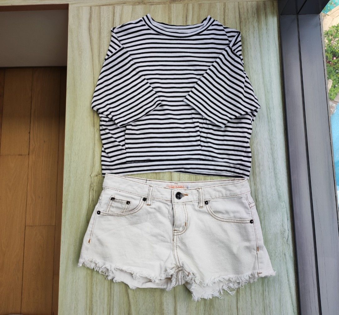Japan brand Striped Crop Top w crew neck Women s Fashion Tops