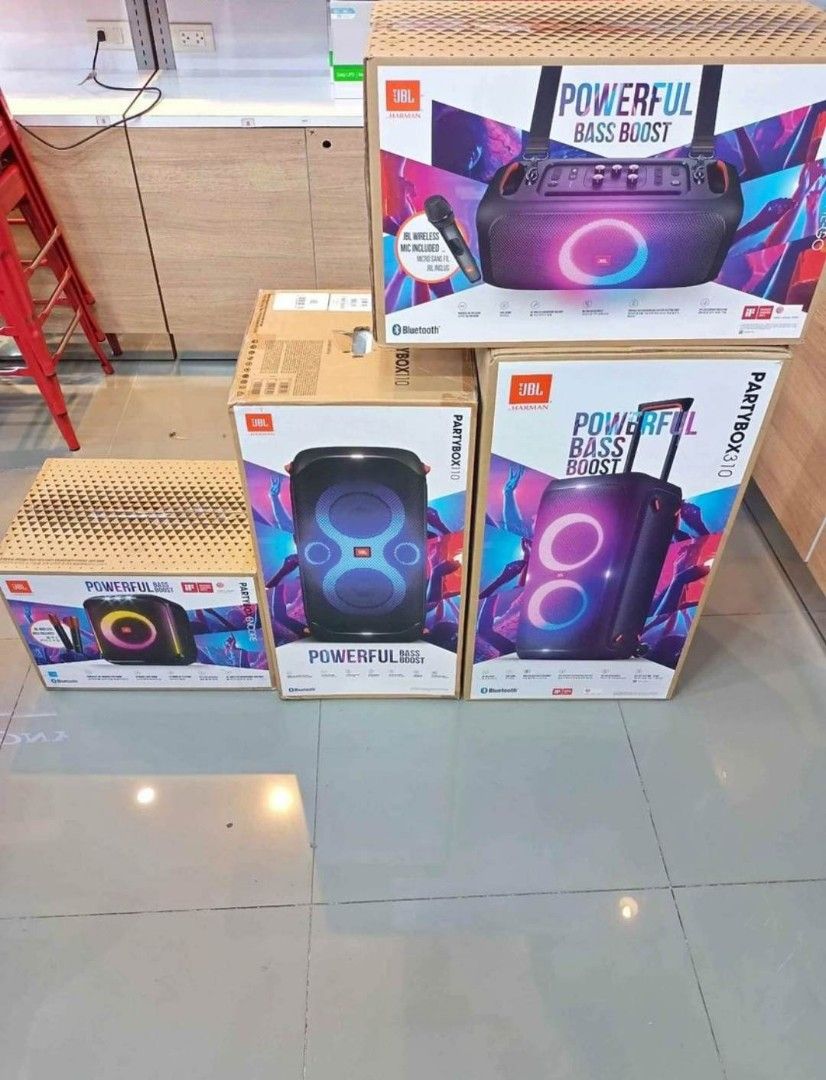 JBL PARTY BOX BLUETOOTH SPEAKER 100% BRAND NEW (Category: Soundbars, Speakers & Amplifiers) located in Makati City. Submitted by jayann. (Listing ID 1222006945, Image 2). Description: JBL PARTY BOX BLUETOOTH SPEAKER 100% BRAND NEW 🔹PARTY BOX ENCORE 🔹SRP:16,499 👉CASH:14,890 🔹PARTY BOX ENCORE w/MIC 🔹SRP:22,999 👉CASH:19,850 🔹PARTY BOX ON THE GO w/WIRELESS MIC 🔹SRP:21,990 👉CASH:19,150 🔹PARTY BOX 110 🔹SRP:20,999 👉CASH:18,200 🔹PARTY BOX 31