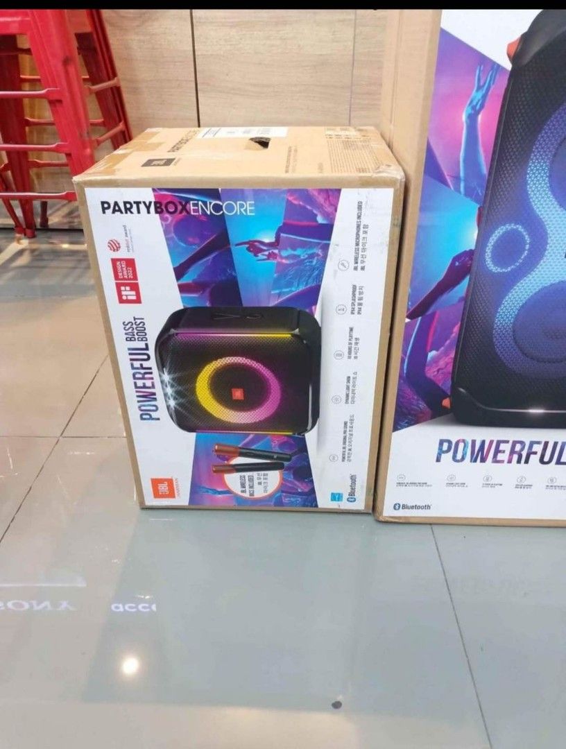 JBL PARTY BOX BLUETOOTH SPEAKER 100% BRAND NEW (Category: Soundbars, Speakers & Amplifiers) located in Makati City. Submitted by jayann. (Listing ID 1222006945, Image 1). Description: JBL PARTY BOX BLUETOOTH SPEAKER 100% BRAND NEW 🔹PARTY BOX ENCORE 🔹SRP:16,499 👉CASH:14,890 🔹PARTY BOX ENCORE w/MIC 🔹SRP:22,999 👉CASH:19,850 🔹PARTY BOX ON THE GO w/WIRELESS MIC 🔹SRP:21,990 👉CASH:19,150 🔹PARTY BOX 110 🔹SRP:20,999 👉CASH:18,200 🔹PARTY BOX 31