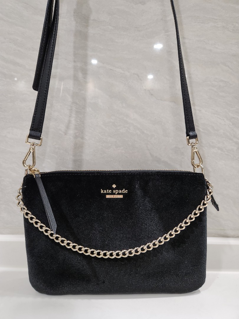 Kate Spade Velvet Crossbody Small Sling Bag Black, Women's Fashion, Bags &  Wallets, Cross-body Bags on Carousell
