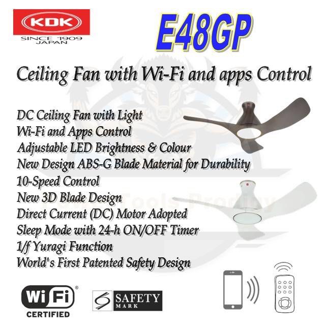 KDK E48GP WIFI CEILING FAN WITH LED LIGHT & FREE DISPOSAL + DELIVERY