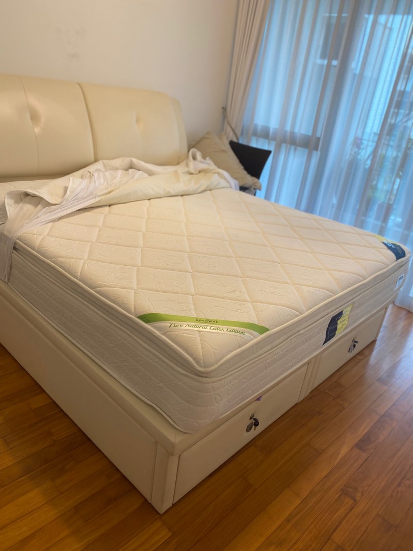 King Koil mattress with bed frame and storage, Furniture & Home Living
