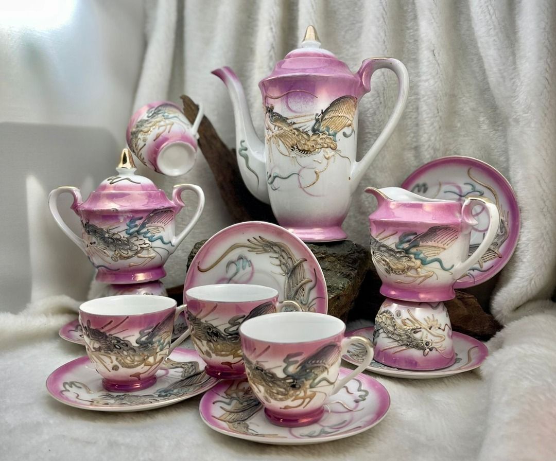 Pink china tea set top