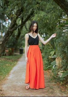 (M) LB LOVEBONITO Love Bonito Paisley Flare Hem Maxi Skirt - Vermillion