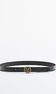 Leather belt with with logo buckle massimo dutti original