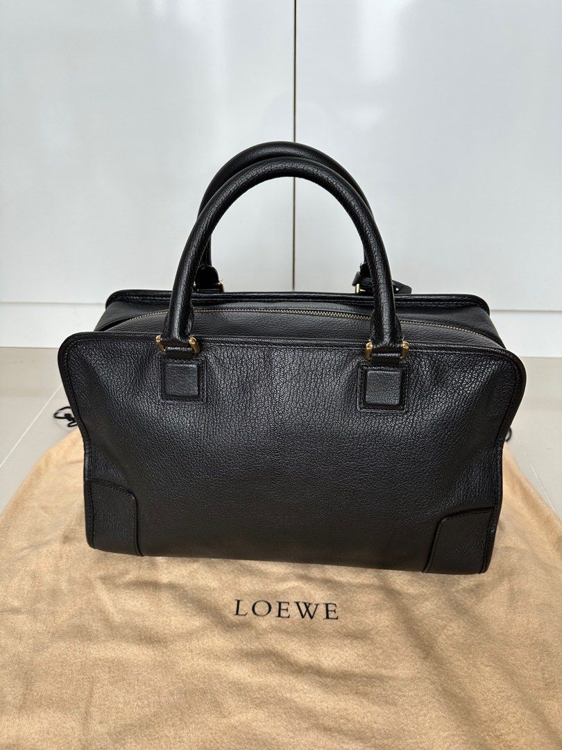 LOEWE Amazona 36 Leather genuine leather Handbag Embossed logo bag with lock Brown Gold Metal