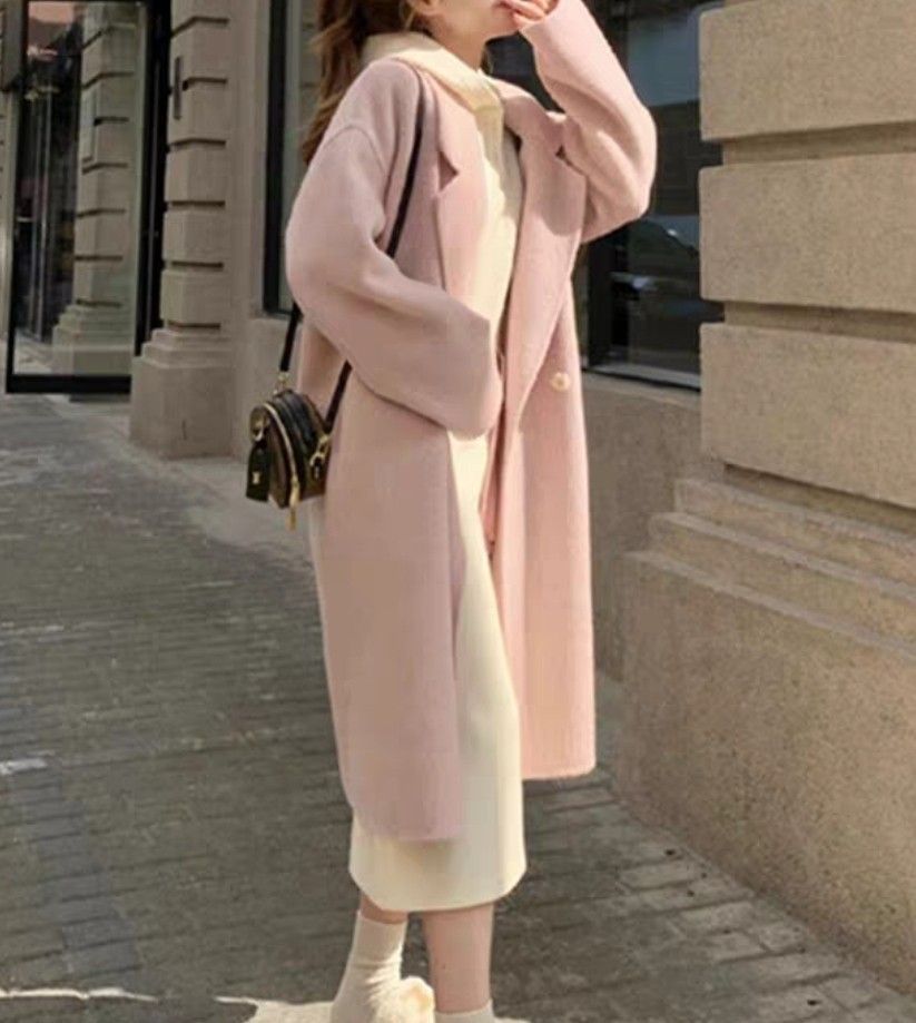 Long Dusty pink Wool Trench coat, Women's Fashion, Coats, Jackets and