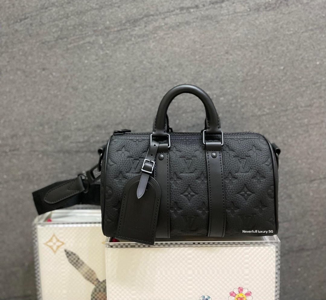 Louis Vuitton Keepall Bandouliere Bag Monogram Taurillon Leather 25 Black