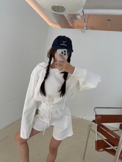 Minimei追加款✪韓系韓版歐美風氣質風百搭♡♡ 時尚休閒連帽下擺抽繩上衣+褲子  套裝