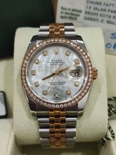 MSKL ROLEX Datejust 116243 Factory Diamond Bezel Dial Mother of Pearl 18K Yellow Gold Full Set