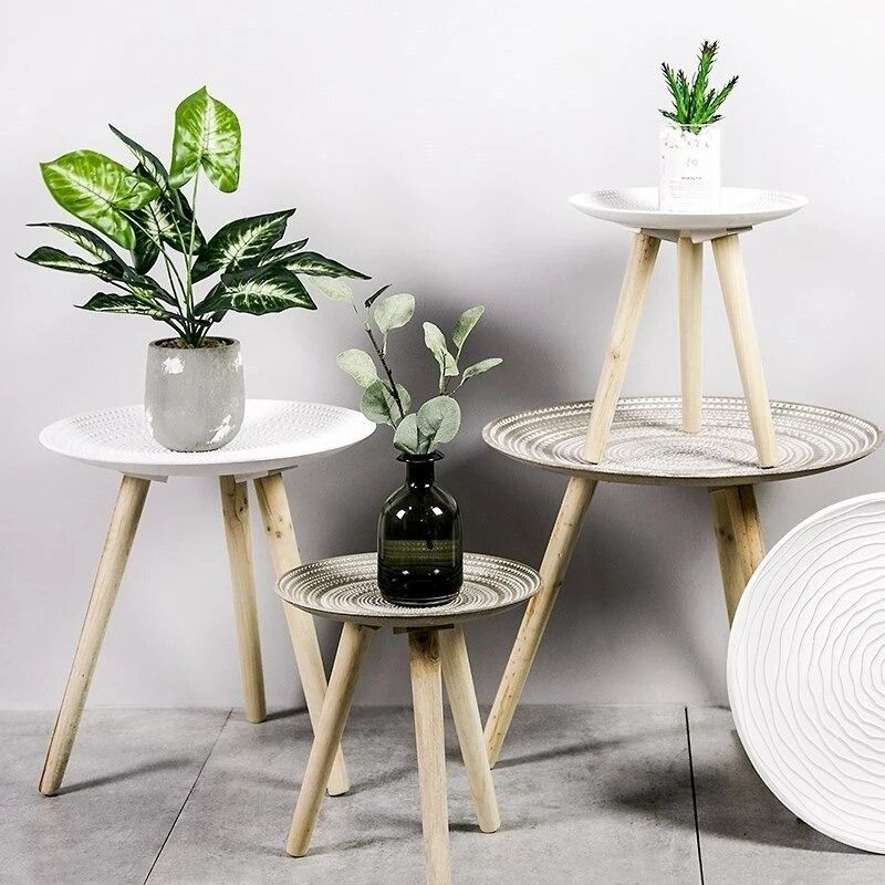 Nordic Creative Round Wood Coffee Table Bed Sofa Side Table Tea Fruit ...