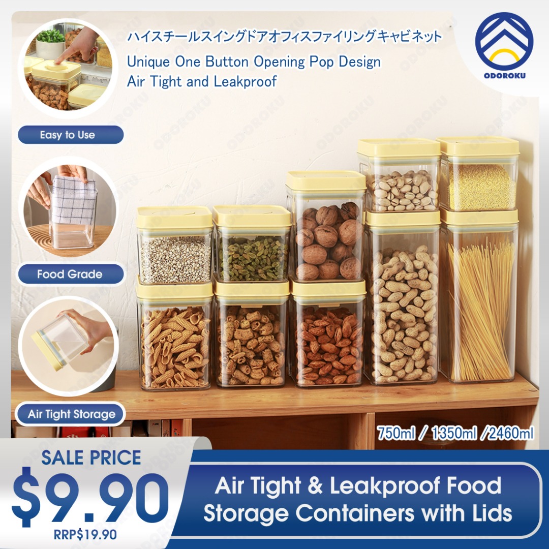 ODOROKU 750/1350/2460ml Air Tight Food Storage Containers Pop Airtight