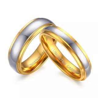 Personalized Engrave Tungsten Classy 2 Tone Gold Silver Ring For Couple/ Single Men Women CR-64