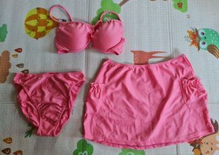 Pink 3 piece Swimsuit with skirt