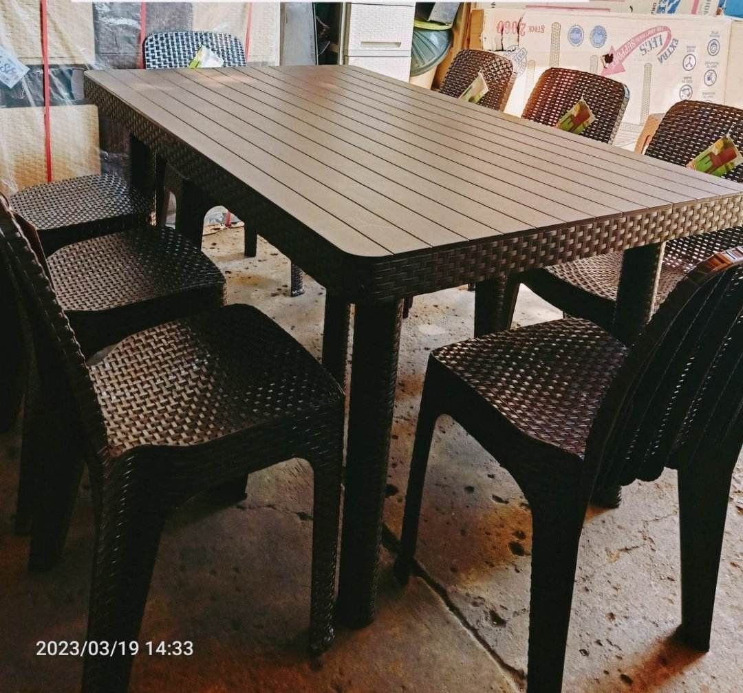 Rattan Table Dining Set 8 Seaters (Category: Tables & Sets) located in Manila. Submitted by tindahanniatelizcehl (Listing ID 1222022074, Image 1). Description: JOLLY Rattan Table #2060 8 seaters 36"X60" JOLLY Rattan Chair #2020.