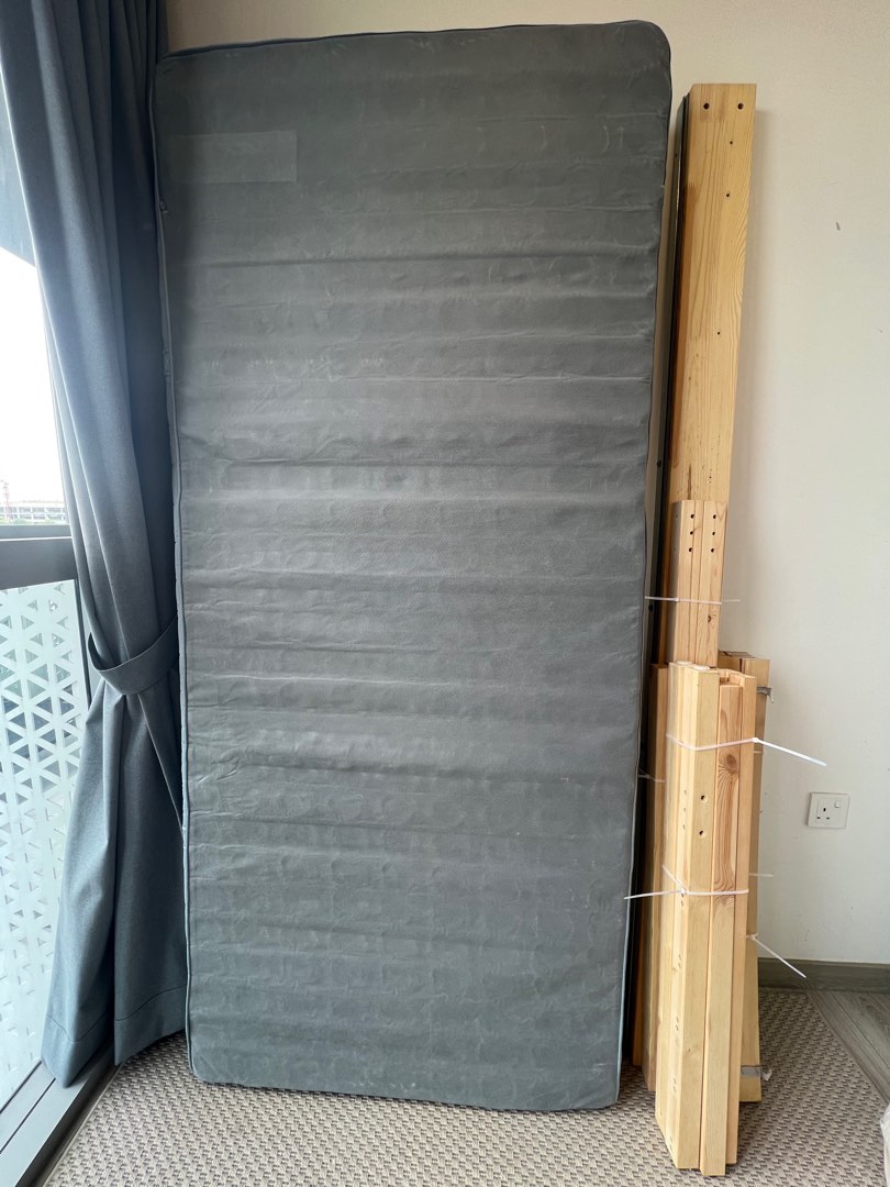 MUST GO! IKEA SUPER SINGLE Bed frame + slate base + mattress, Furniture
